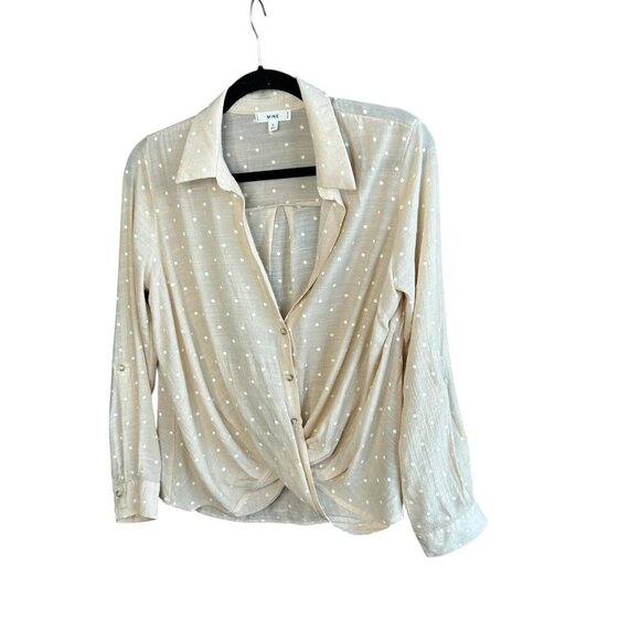 Mine Coastal Beige White Polka Dot Twist Wrap Front Blouse Size Small - Picture 3 of 8